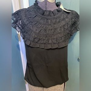 NEW ($84.50 tag) black high ruffle collar Ann Taylor top large